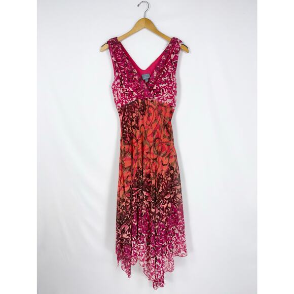 Rabbit Rabbit Rabbit Women's 90s Handkerchief Hem Dress Size 10 Red Pink - Picture 2 of 15